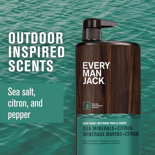 Every Man Jack Men’s Hydrating Body Wash for All Skin Types - Cleanse and Hydrate Skin with Naturally Derived Marine Extracts, Coconut Oil, and a Sea Minerals + Citron Scent - 33.8 fl. oz. - 2 Bottle
